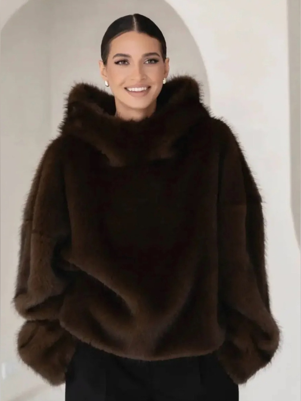 Plush Dark Brown Faux Fur Hoodie
